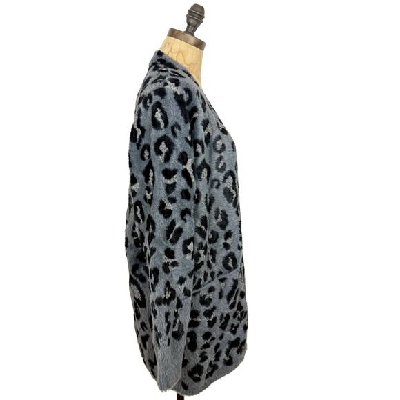 Evolution By Cyrus Open Cardigan Sweater L Fuzzy Leopard Slate Cheetah NWT B35 - Picture 3 of 6